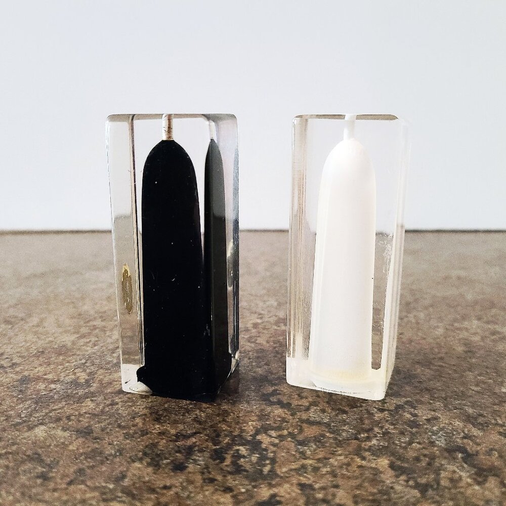 1970s Fratelli Guzzini Lucite Salt and Pepper Shakers, Never Used, With Foil